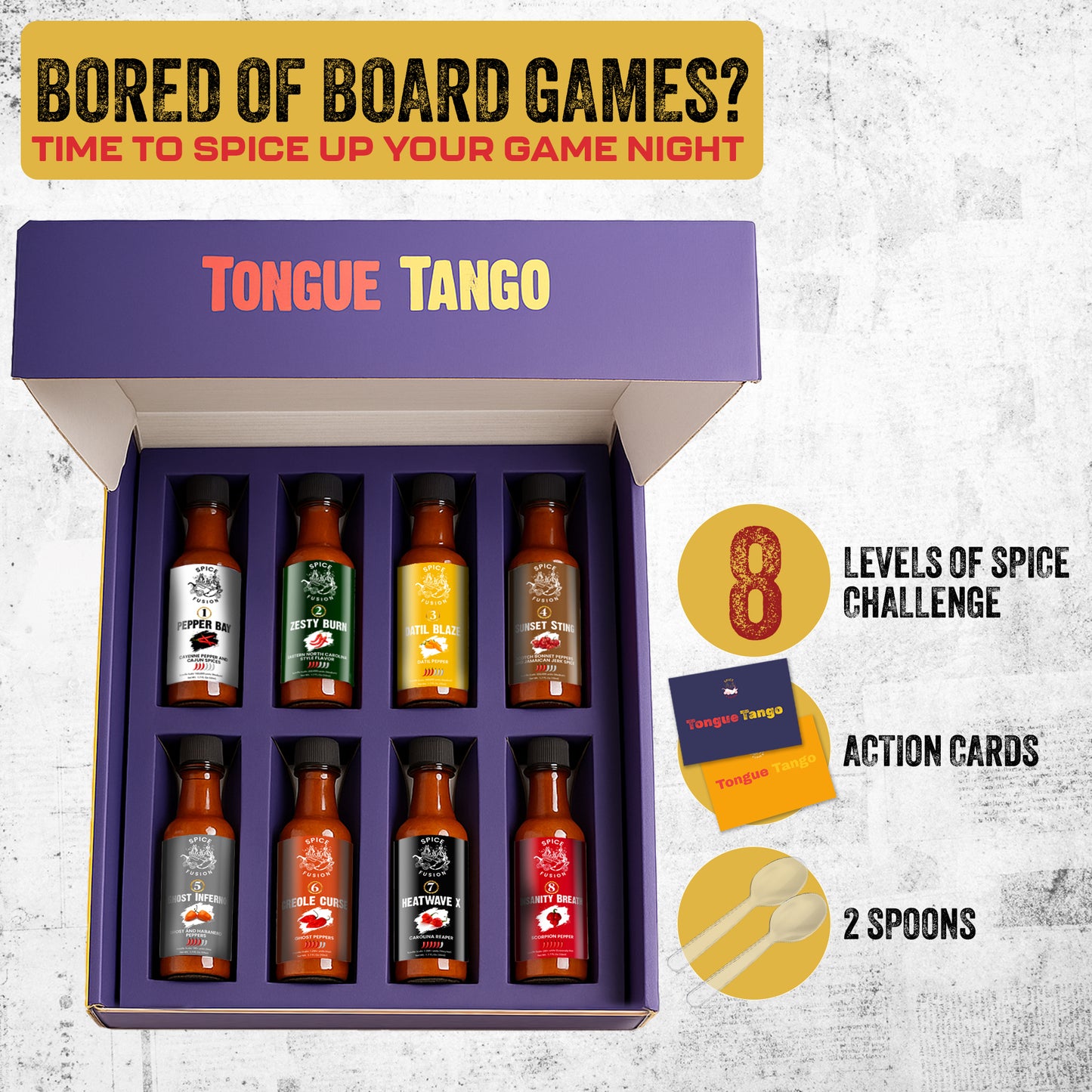 Tongue Tango 8-Level Spice Challenge Game | Perfect for Game Nights, Parties, Hot Sauce Challenge, Fun Dare Game and Spice Lovers!